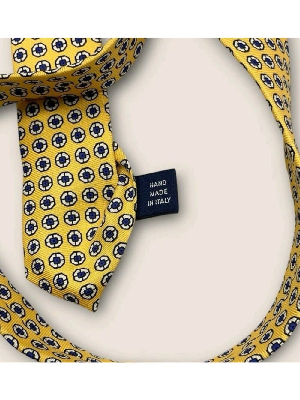 POLO RALPH LAUREN Silk Tie ITALY Yellow Blue White Geometric W:3.5" EUC - Picture 3 of 6